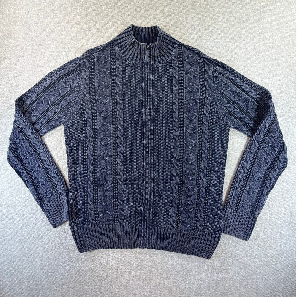 Carbon2Cobalt Men XL Blue Linen Blend Zip Front Cardigan Preppy Sweater Casual